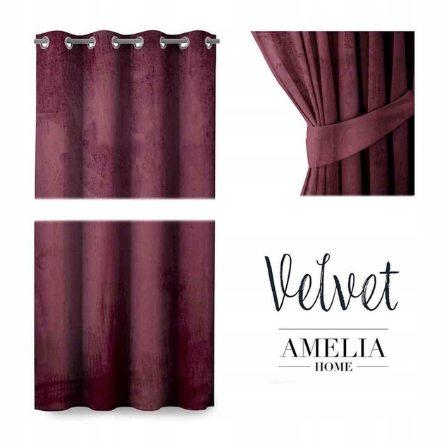 Штора блек-аут на люверсах AmeliaHome Velvet 140 х 270 см (13050715639) бордовий - Фото 5 Штора блек-аут на люверсах AmeliaHome Velvet 140 х 270 см (13050715639) бордовий - изображение 5