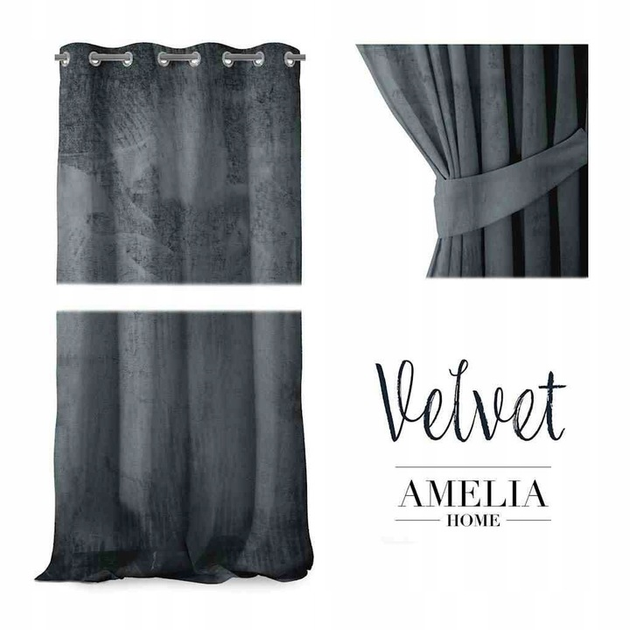 Штора блек-аут на люверсах AmeliaHome Velvet 140 х 270 см (13050715829) сірий - изображение 5