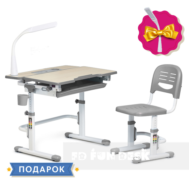 Растущая парта + стульчик для школьника Fundesk Lavoro Grey – низкие ...