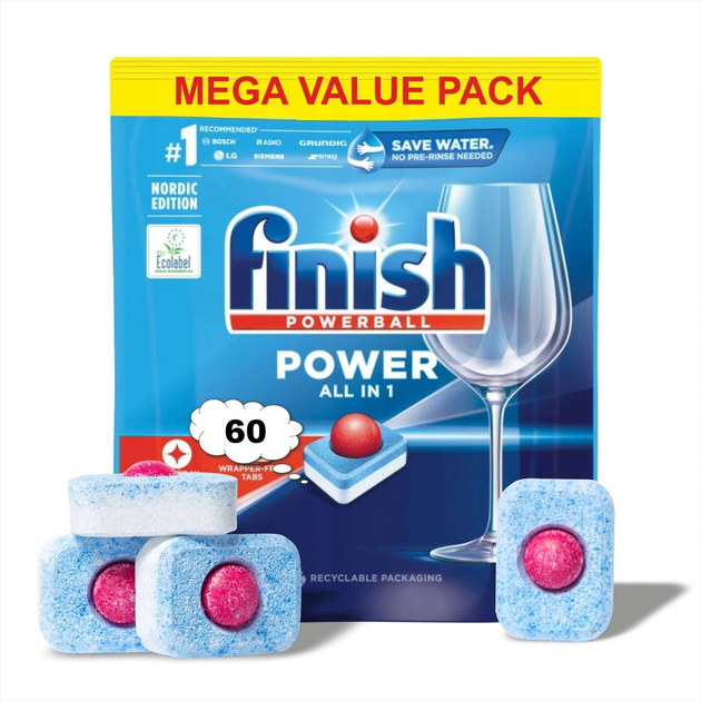 Таблетки для посудомийних машин 60 шт Finish Power All in one. Все в одному - зображення 1
