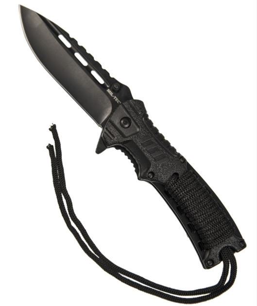 Нож складной с черным шнуром из паракорда и огнивом Mil Tec Германия - изображение 1