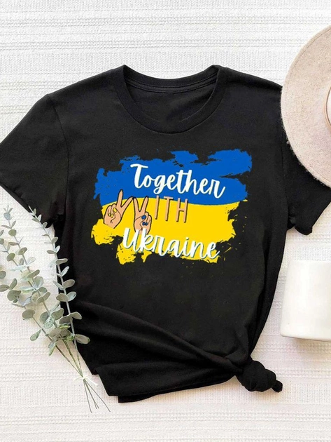 Акция на Футболка жіноча Love&Live Together with Ukraine LLP01698 L Чорна от Rozetka