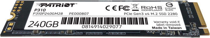 SSD диск Patriot P310 240GB M.2 2280 NVMe PCIe 3.0 x4 3D NAND TLC (P310P240GM28) - зображення 3