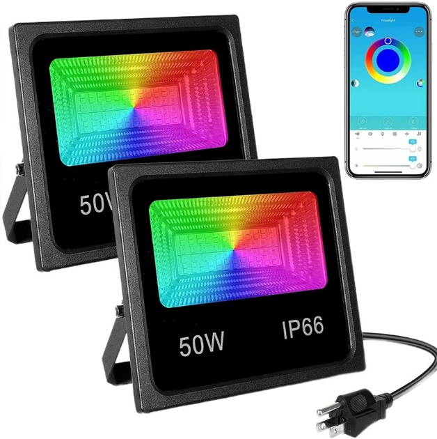 Вуличний прожектор SMART LED ПРОЖЕКТОР 50W IP66 RGB bluetooth для зовнішнього освітлення з додатком, 20 режимів - зображення 1