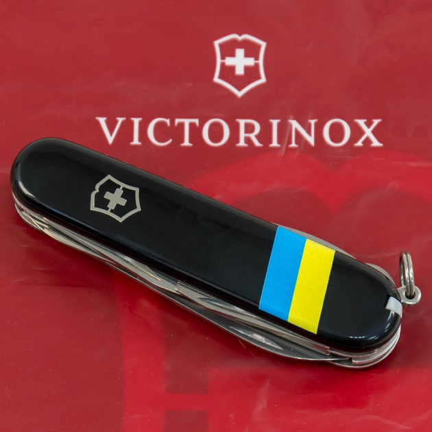 Ніж складаний швейцарський 91 мм/14 функцій Victorinox CLIMBER UKRAINE Чорний/Прапор України - зображення 2