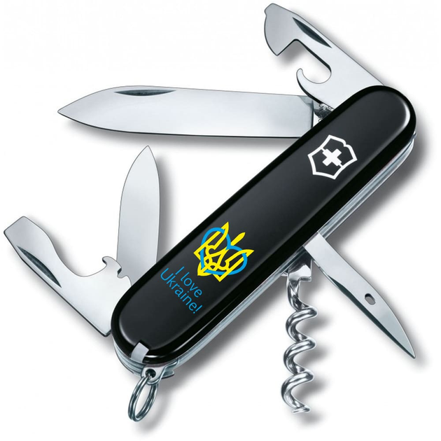 Ніж складаний швейцарський 91 мм/12 функцій Victorinox SPARTAN UKRAINE Чорний/Трезубець із серцем + I love Ukraine - зображення 1