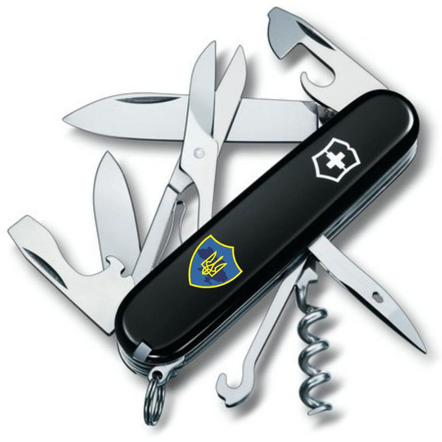 Нож складной швейцарский 91 мм/14 функций Victorinox CLIMBER UKRAINE Черный/Трезубец на щите - изображение 1