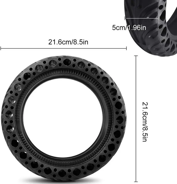 Безкамерна покришка, перфорована шина 8,5' дюймів для самокату Xiaomi Mijia M365, 1S, PRO, PRO 2, Essential (Чорний) - зображення 2