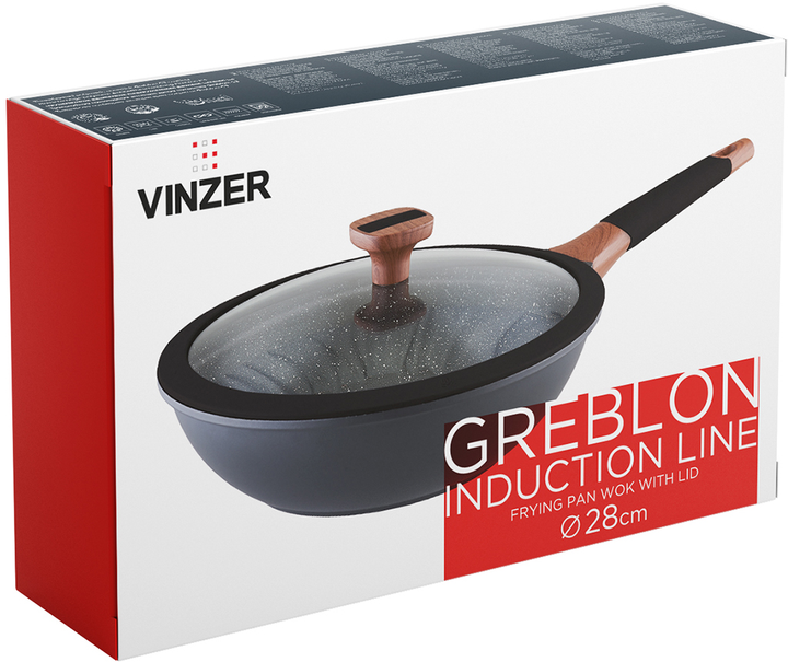 Сковорода WOK Vinzer з кришкою Greblon Induction Line 28 см (50505 ...