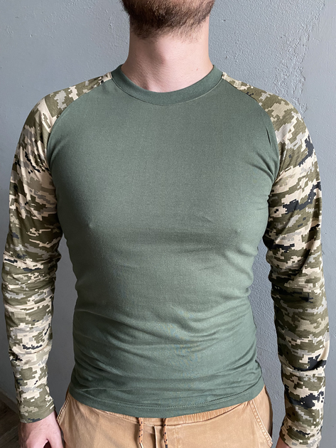 Комплект військова футболка з довгим рукавом + військовий гольф (водолазка) з начосом Cedra Military M Оливковий + Темно-сірий + Піксель - зображення 2