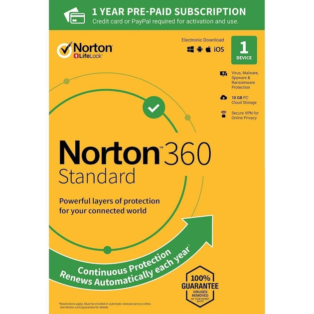 Антивирус NORTON 360 STANDARD 10GB 1 USER 1 DEVICE 12M - изображение 1