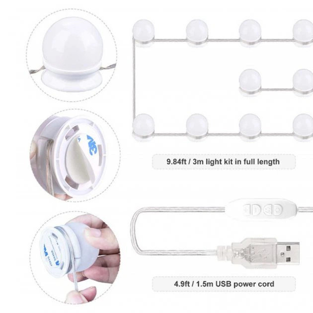 LED лампочки для гримерного зеркала 3 режима VANITY MIRROR LIGHTS 10 шт(670009) - изображение 5