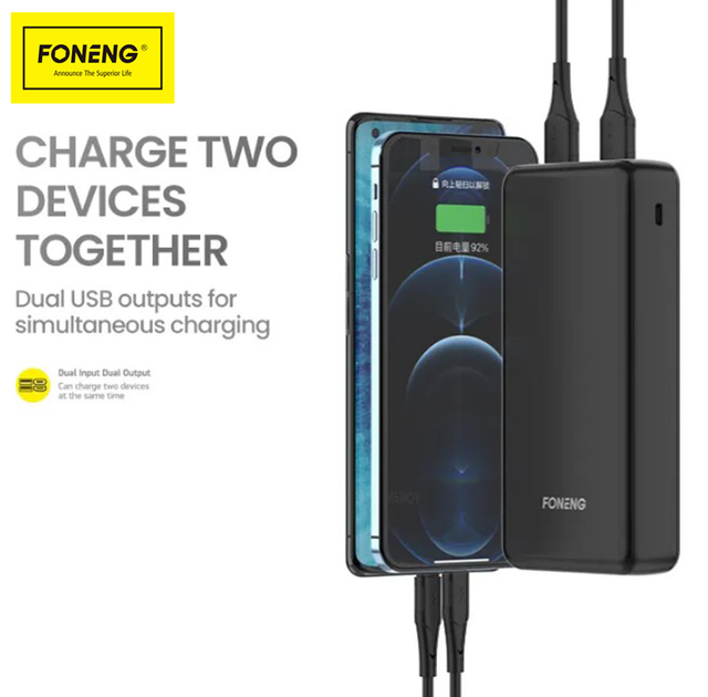 УМБ FONENG Power Bank 20000 mAh чорний (P54) - зображення 4