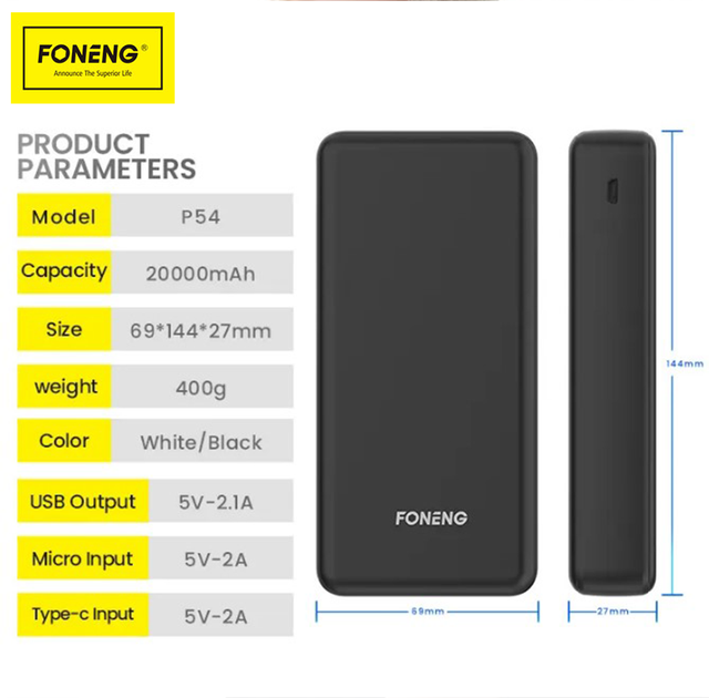 УМБ FONENG Power Bank 20000 mAh чорний (P54) - зображення 5