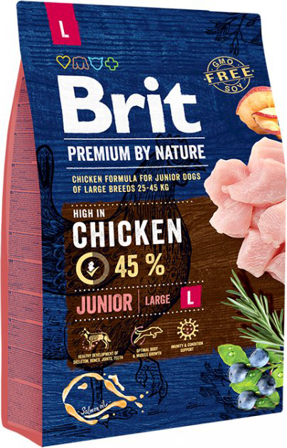Sucha karma dla szczeniąt dużych ras BRIT Premium Junior L z kurczakiem 3 kg (8595602526420) - obraz 1
