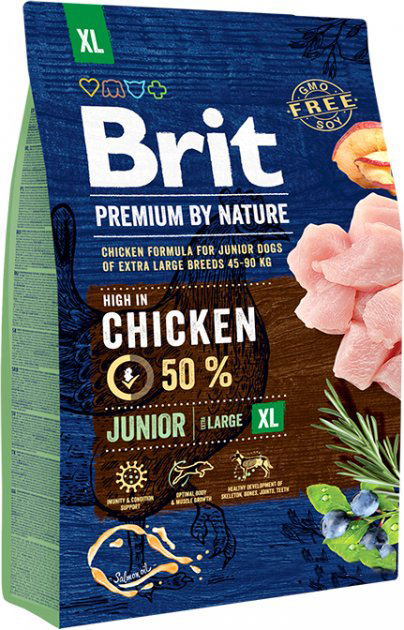 Sucha karma dla szczeniąt i młodych psów ras olbrzymich Brit Premium Junior XL o smaku kurczaka 3 kg (8595602526499) - obraz 1