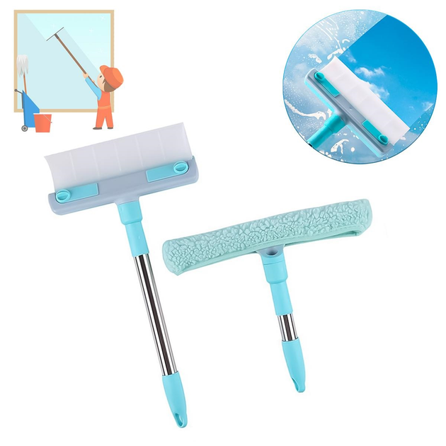 Швабра щетка скребок для мытья окон Multipurpose Squeegee 2 насадки 2 ручки (474091-Prob) Бирюзовая - изображение 2