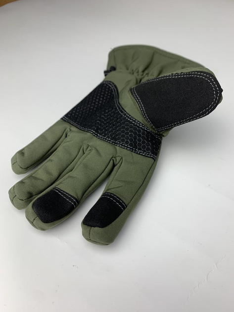 Водонепроникні тактичні зимові рукавички на флісі олива розмір М - зображення 2