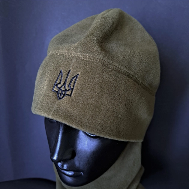 Комплект шапка и бафф флисовая тактическая мужская женская зимняя с гербом Украины Zepma Пиксель (шапкабаф1) - изображение 2