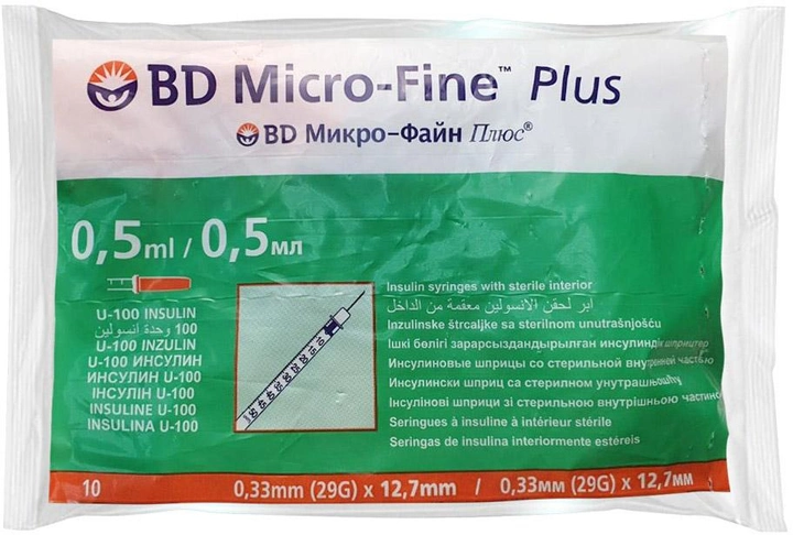 Шприц инсулиновый Becton Dickinson BD Micro-Fine 0.5 мл U-100 29G 0.33 x 12.7 мм (0382900921013) №100 - изображение 1