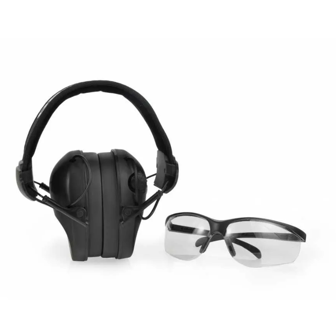 Професійні Активні Тактичні Навушники REALHUNTER Active Pro Окуляри Чорний ( LE-401B+LG3048 BLACK) - зображення 1