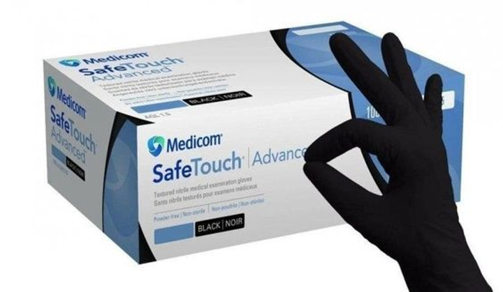 Одноразові рукавички нітрилові Black Medicom 100 шт в уп. Розмір XS Чорні. Щільнсть 3,3 г - изображение 1