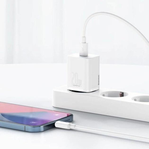 СЗУ Baseus Super Si 1C 20W With Simple Wisdom Data Cable Type-C/iP 1m White TZCCSUP-B02 - Фото 3 СЗУ Baseus Super Si 1C 20W With Simple Wisdom Data Cable Type-C/iP 1m White TZCCSUP-B02 - зображення 3