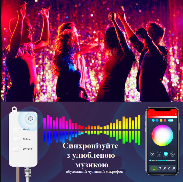 Розумна світлодіодна гірлянда Tuya WiFi 10 м. 66 ліхтариків, Fairy Lights новорічна смарт LED RGB для ялинки - Фото 7 Розумна світлодіодна гірлянда Tuya WiFi 10 м. 66 ліхтариків, Fairy Lights новорічна смарт LED RGB для ялинки - зображення 7