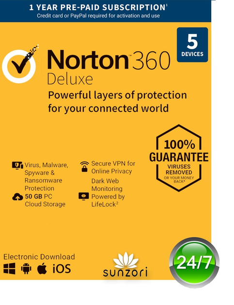 Norton 360 Deluxe 50GB для 5 устройств на 1 пользователя, лицензия на 1 год (ESD – электронный ключ) (21409553) - изображение 1