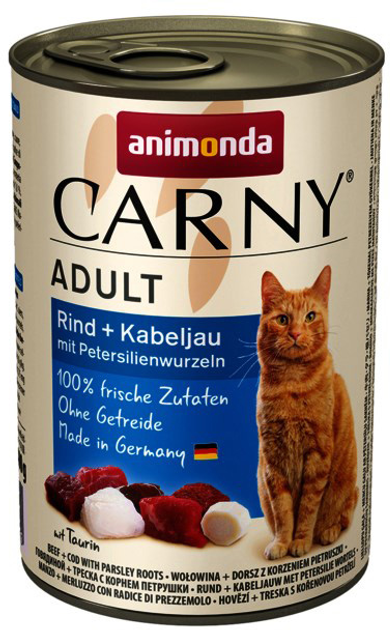 Вологий корм для котів Animonda Carny Adult яловичина з тріскою та петрушкою 400 г (4017721837170) - зображення 1
