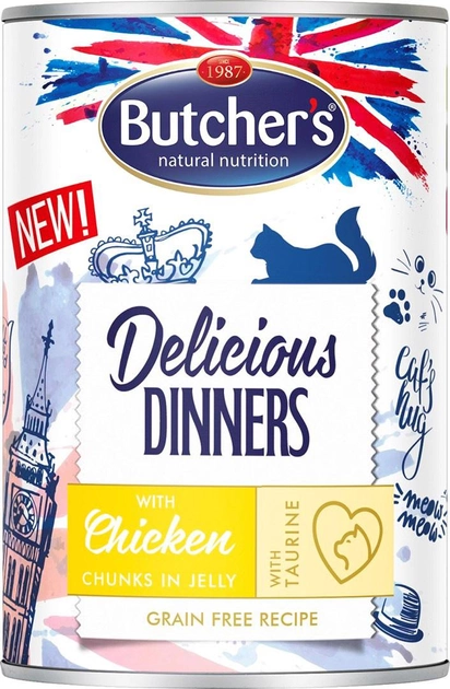 Вологий корм для котів Butcher's Delicious Dinners Шматочки курки в желе 400 г (5011792007561) - зображення 1