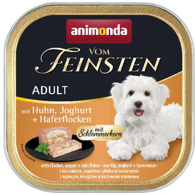 Mokra karma dla psów ANIMONDA Vom Feinsten z kurczakiem, jogurtem i płatkami - tacka 150g (4017721826471) - obraz 1