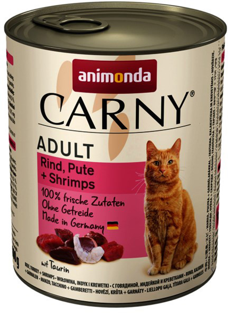 Вологий корм для котів Animonda Carny Adult яловичина, індичка та креветки 800 г (4017721837354) - зображення 1