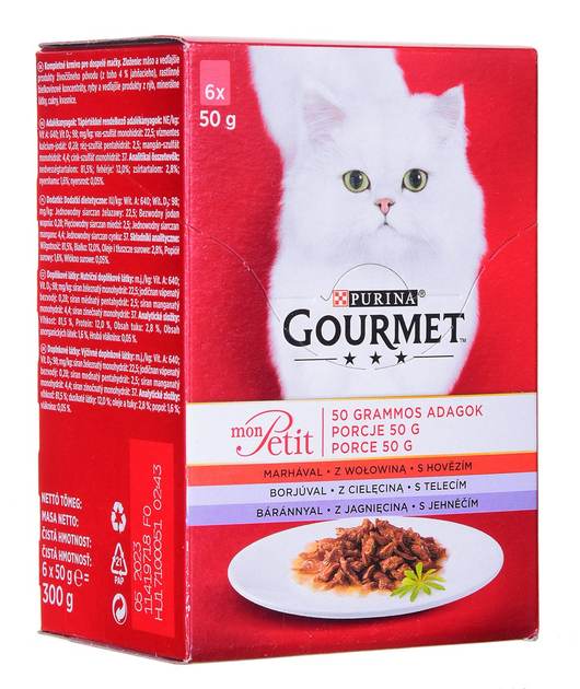Вологий корм для котів Purina Gourmet Mon Petit Mix М'ясний 6 x 50 г (7613036620741) - зображення 1