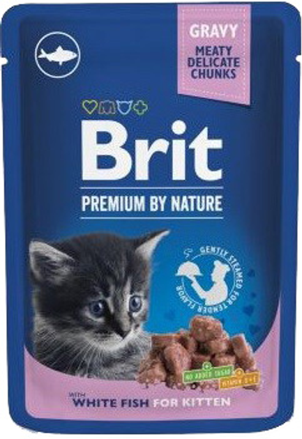 Mokra karma dla kotów Brit Premium By Nature White Fish Kitten 100 g (8595602548637) - obraz 1
