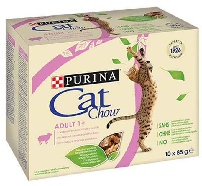 Mokra karma dla kotów Purina Cat Chow z jagnięciną i zieloną fasolką 10 x 85 g (7613036596909) - obraz 1