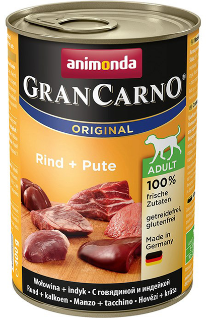 Mokra karma dla psów Animonda GranCarno z wołowiną i indykiem 400 g (4017721827348) - obraz 1