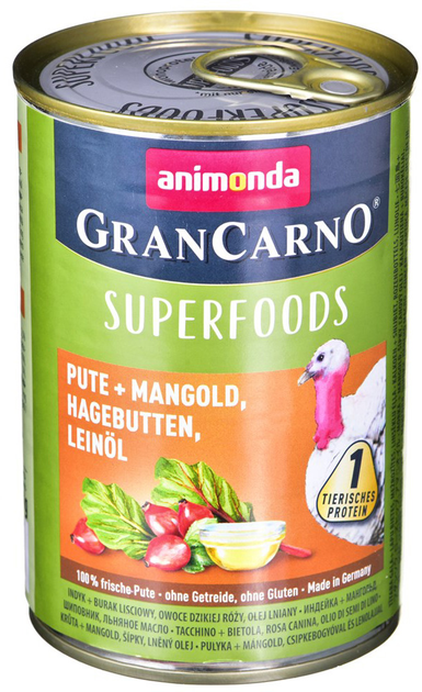 Mokra karma dla psów Animonda GranCarno Superfoods z indykiem i botwinką 400 g (4017721824385) - obraz 1