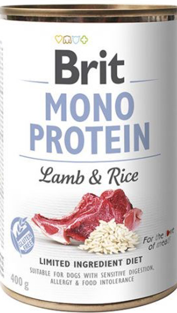 Вологий корм для собак Brit Mono Protein ягня, коричневий рис 400 г (8595602555352) - зображення 1