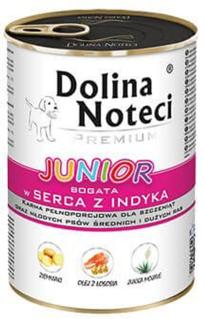 Mokra karma dla szczeniąt Dolina Noteci Premium Junior z indyczymi sercami 400 g (5902921304555) - obraz 1