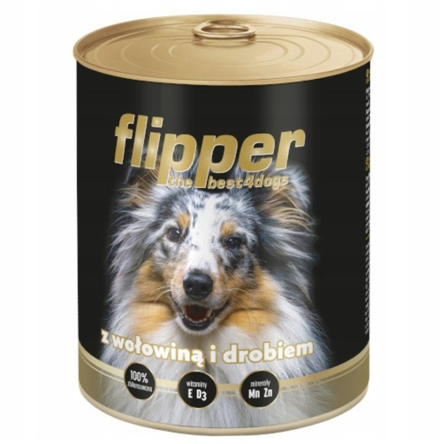 Mokra karma dla psów Dolina Noteci Flipper z wołowiną i drobiem 800 g (5900718310918) - obraz 1