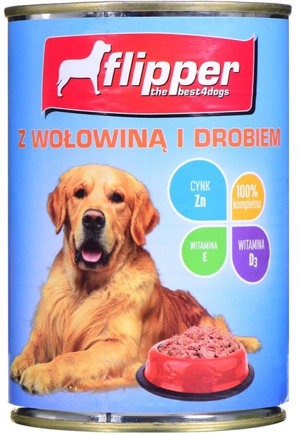 Mokra karma dla psów Dolina Noteci Flipper z wołowiną i drobiem 400 g (5900718310925) - obraz 1