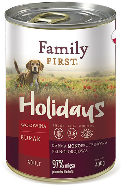 Вологий корм для собак Family First adult Яловичина з буряком 400 г (5904479190024) - зображення 1