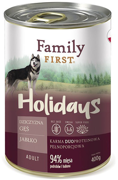 Mokra karma dla psów Family First adult Dziczyzna z gęsią i jabłkiem 400 g (5904479190123) - obraz 1