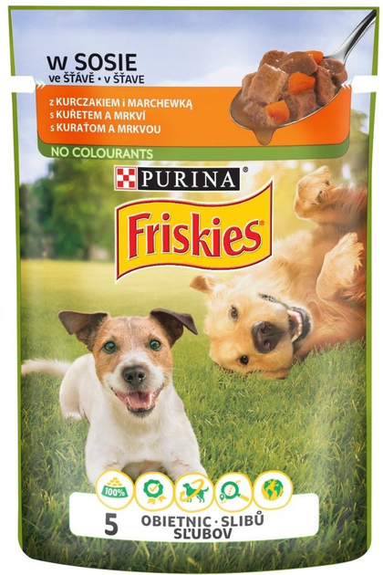 Вологий корм для собак Purina Friskies Aduld Курка та морква в соусі 100 г (7613035339910) - зображення 1