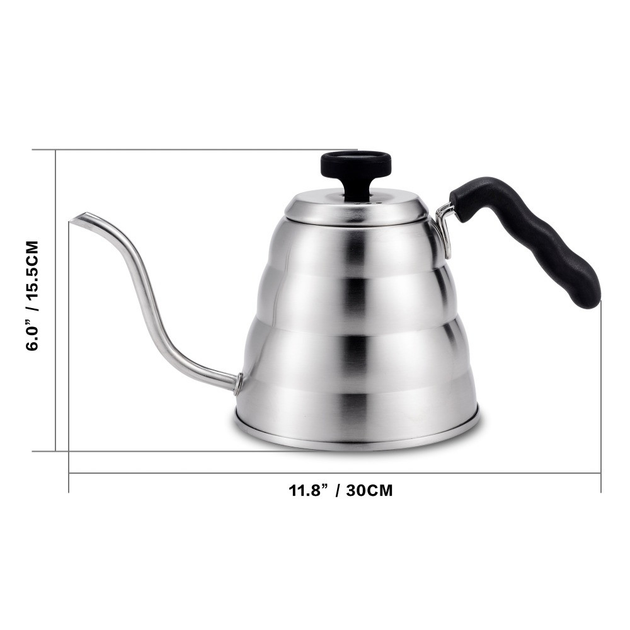 Чайник для кофе с термометром и тонким носиком 1.2 л Черный Pour Over ...