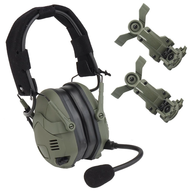 Тактические активные наушники HD-16 с шумоподавлением, универсальное креплен., на голову и шлем, блютуз, койот - изображение 1