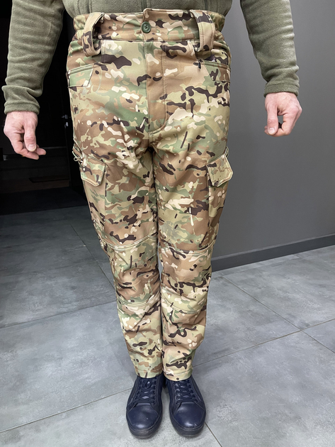 Штани зимові тактичні софтшел флісові Single Sword, розмір XXL, Мультикам, утеплені штани для військових - зображення 1