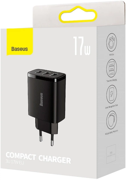 Ładowarka sieciowa Baseus Compact Charger 3U 17W EU Czarny (CCXJ020101) - obraz 7