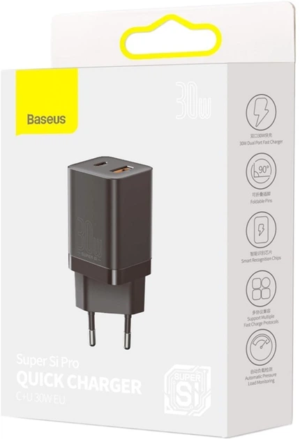 Ładowarka sieciowa Baseus Super Si Pro Quick Charger Type-C+USB 30W EU Czarna (CCSUPP-E01) - obraz 6